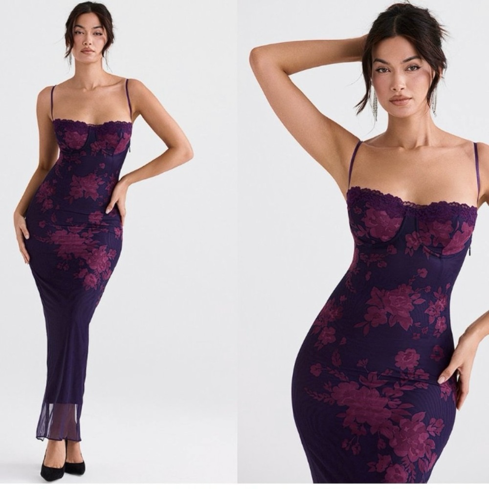 House of CB Aiza Grape Floral Print Maxi Dress